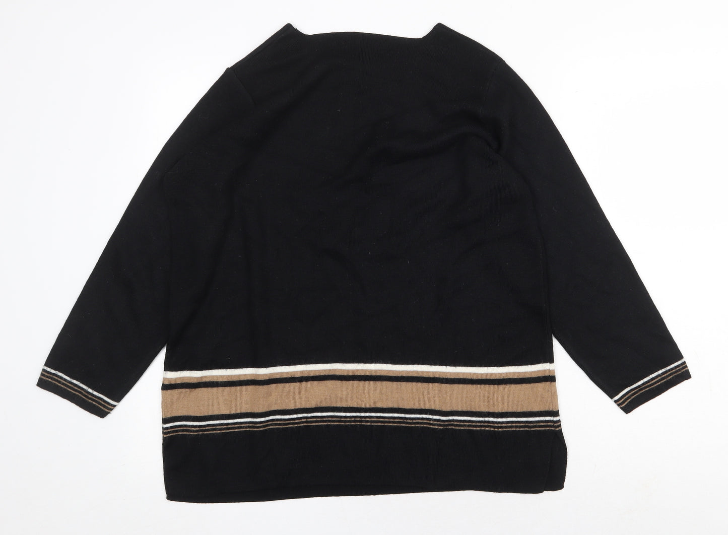 Marks and Spencer Womens Black V-Neck Striped Acrylic Pullover Jumper Size 16