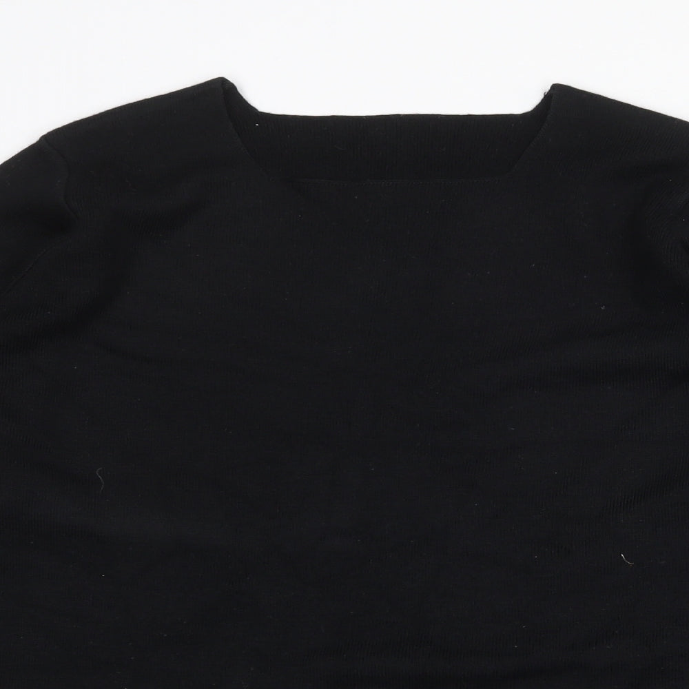 Marks and Spencer Womens Black V-Neck Striped Acrylic Pullover Jumper Size 16