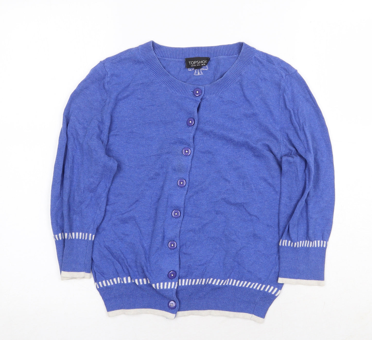 Topshop Womens Blue Round Neck Cotton Cardigan Jumper Size 10 - Bow Pattern