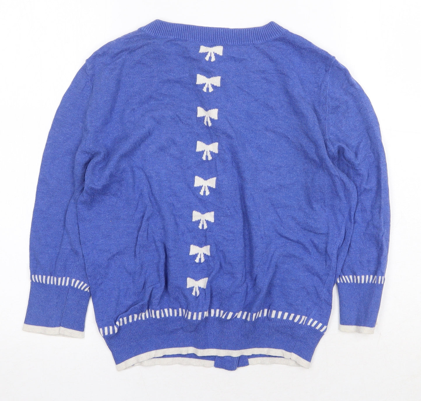 Topshop Womens Blue Round Neck Cotton Cardigan Jumper Size 10 - Bow Pattern