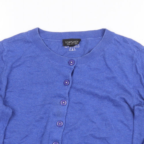 Topshop Womens Blue Round Neck Cotton Cardigan Jumper Size 10 - Bow Pattern