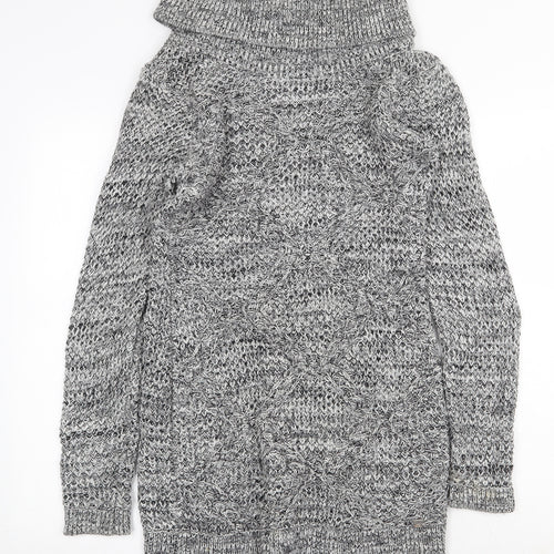 Lipsy Womens Grey Cotton Jumper Dress Size 12 Roll Neck Pullover