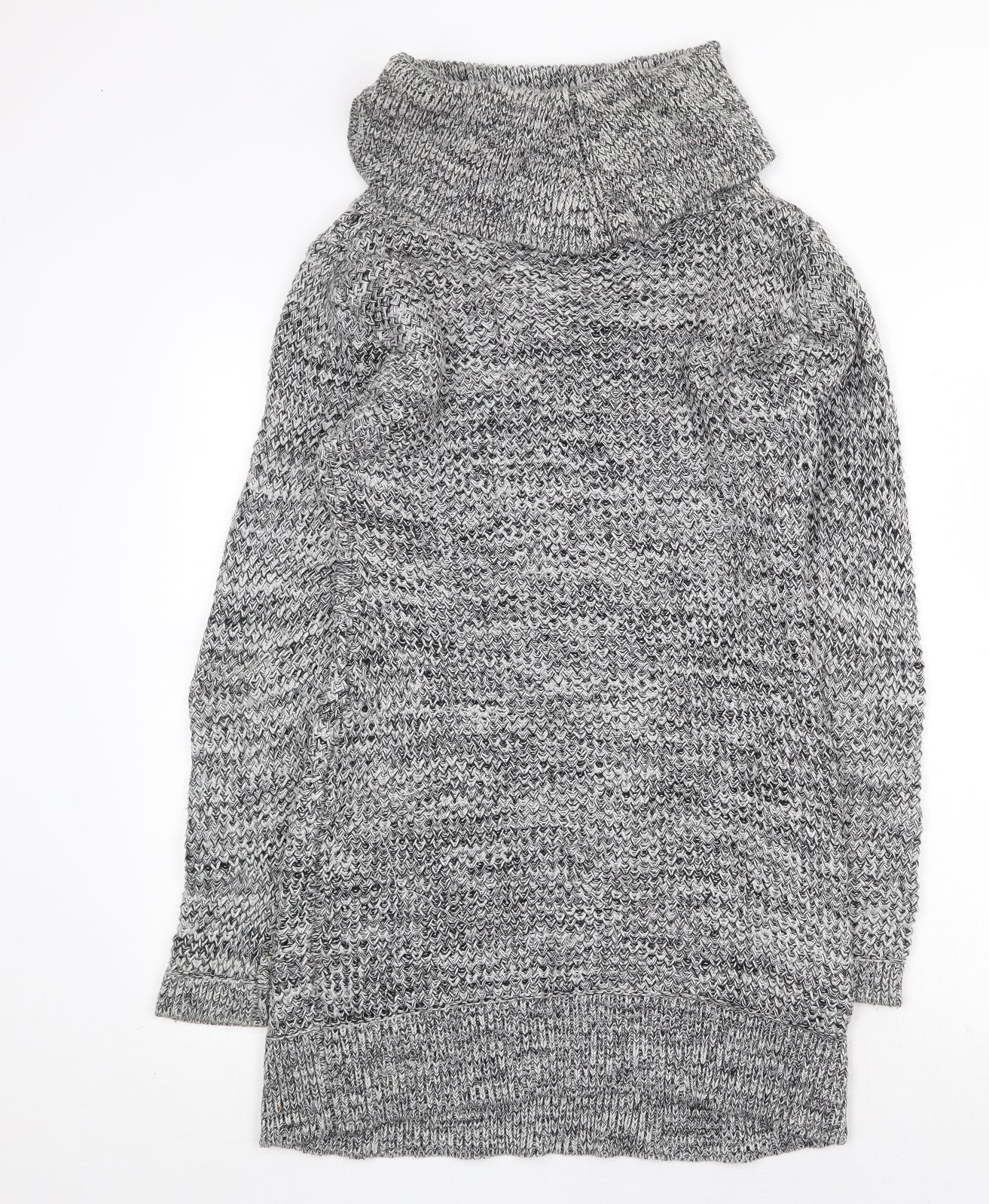 Lipsy Womens Grey Cotton Jumper Dress Size 12 Roll Neck Pullover