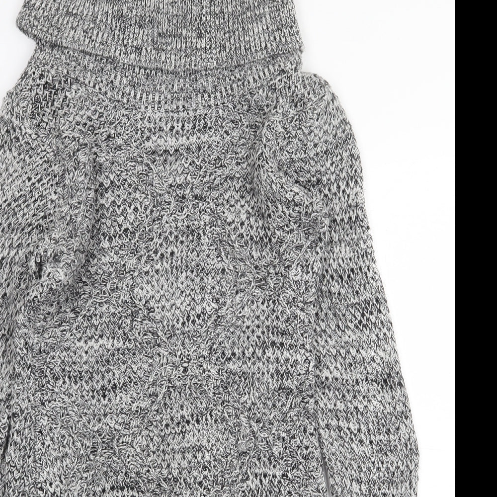 Lipsy Womens Grey Cotton Jumper Dress Size 12 Roll Neck Pullover