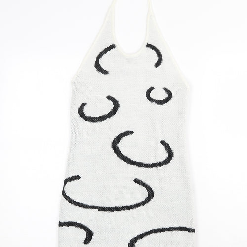 SheIn Womens White Geometric Acrylic Mini Size S Halter Pullover
