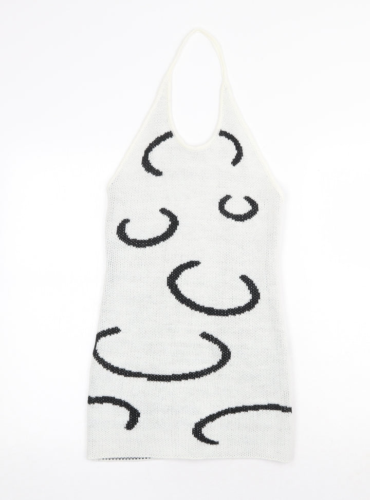 SheIn Womens White Geometric Acrylic Mini Size S Halter Pullover