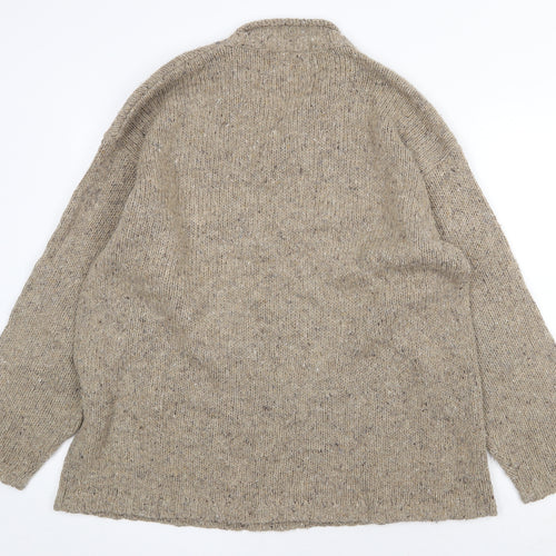 Topman Mens Beige V-Neck Acrylic Pullover Jumper Size L Long Sleeve
