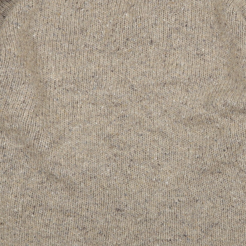Topman Mens Beige V-Neck Acrylic Pullover Jumper Size L Long Sleeve
