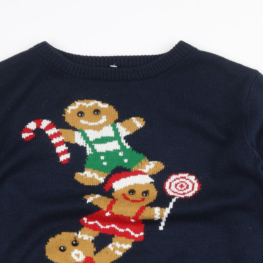 Atmosphere Womens Blue Round Neck Acrylic Pullover Jumper Size 10 - Christmas Gingerbread