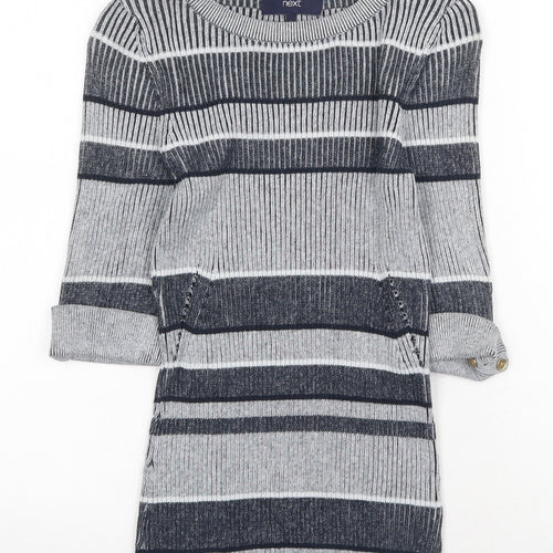 NEXT Womens Grey Round Neck Striped Cotton Pullover Jumper Size 6