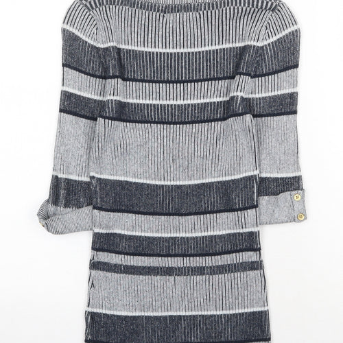NEXT Womens Grey Round Neck Striped Cotton Pullover Jumper Size 6