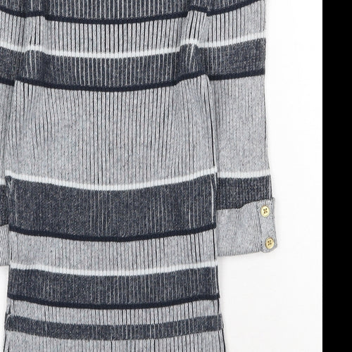 NEXT Womens Grey Round Neck Striped Cotton Pullover Jumper Size 6