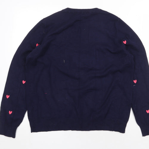 M&Co Womens Blue Round Neck Geometric Viscose Pullover Jumper Size 16 - Love Heart Pattern