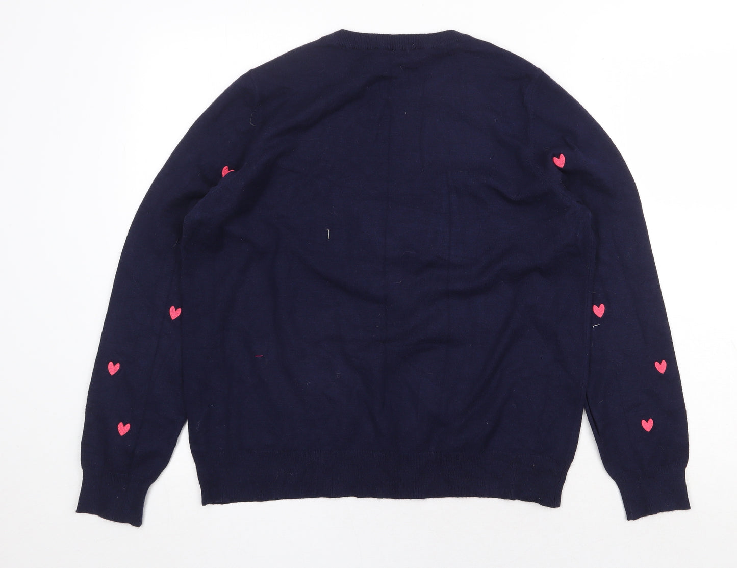 M&Co Womens Blue Round Neck Geometric Viscose Pullover Jumper Size 16 - Love Heart Pattern