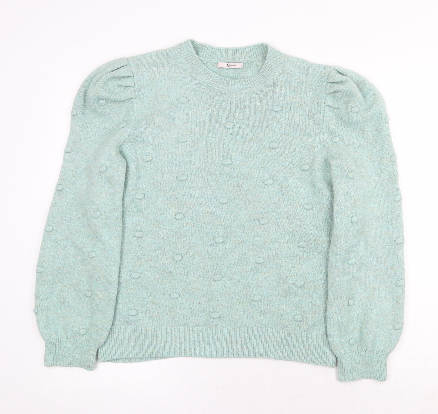 TU Womens Green Round Neck Acrylic Pullover Jumper Size 12