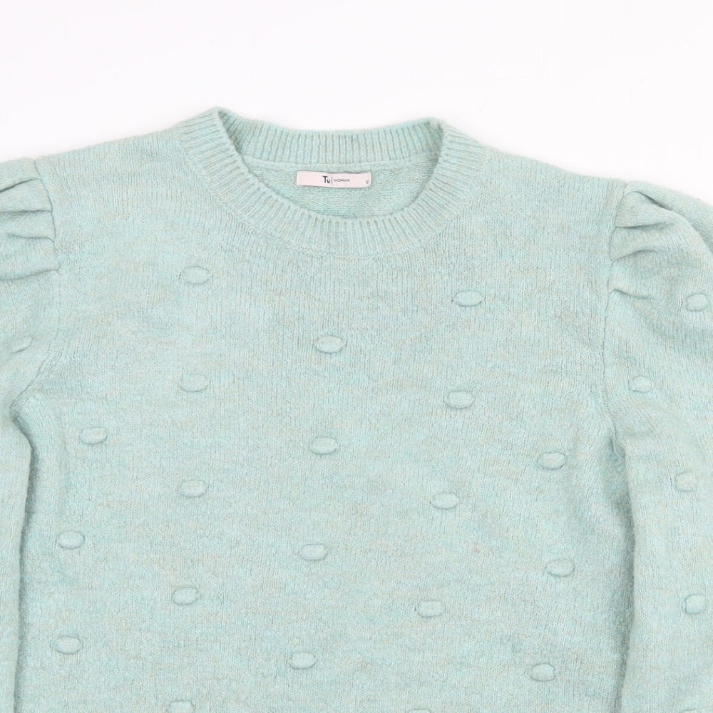 TU Womens Green Round Neck Acrylic Pullover Jumper Size 12