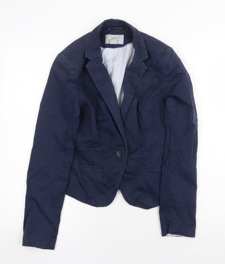 H&M Womens Blue Jacket Blazer Size 6 Button