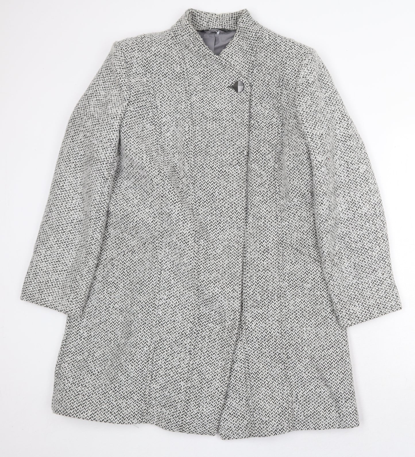 Bonmarché Womens Grey Geometric Overcoat Coat Size 16 Button