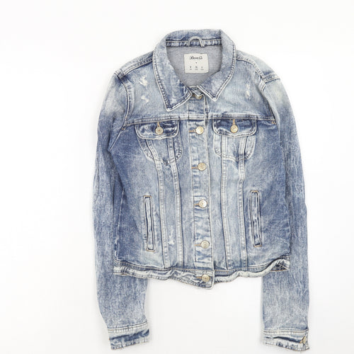 Denim & Co. Womens Blue Jacket Size 8 Button - Distressed