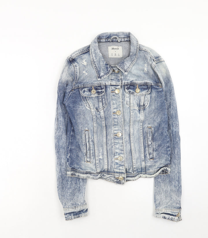Denim & Co. Womens Blue Jacket Size 8 Button - Distressed