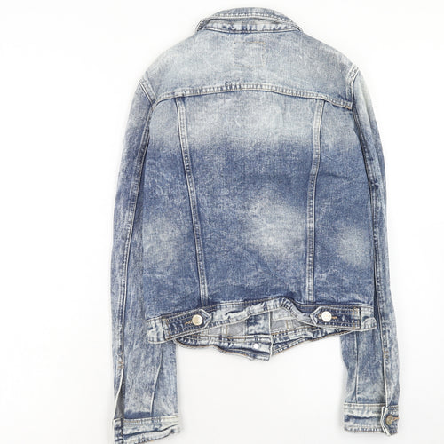 Denim & Co. Womens Blue Jacket Size 8 Button - Distressed
