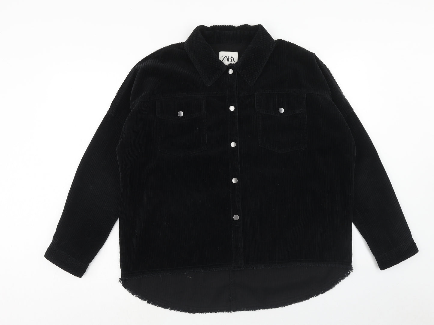 Zara Womens Black Cotton Basic Button-Up Size M Collared