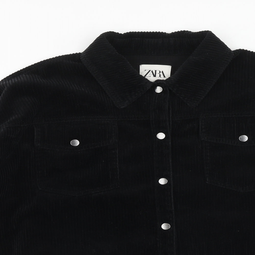Zara Womens Black Cotton Basic Button-Up Size M Collared