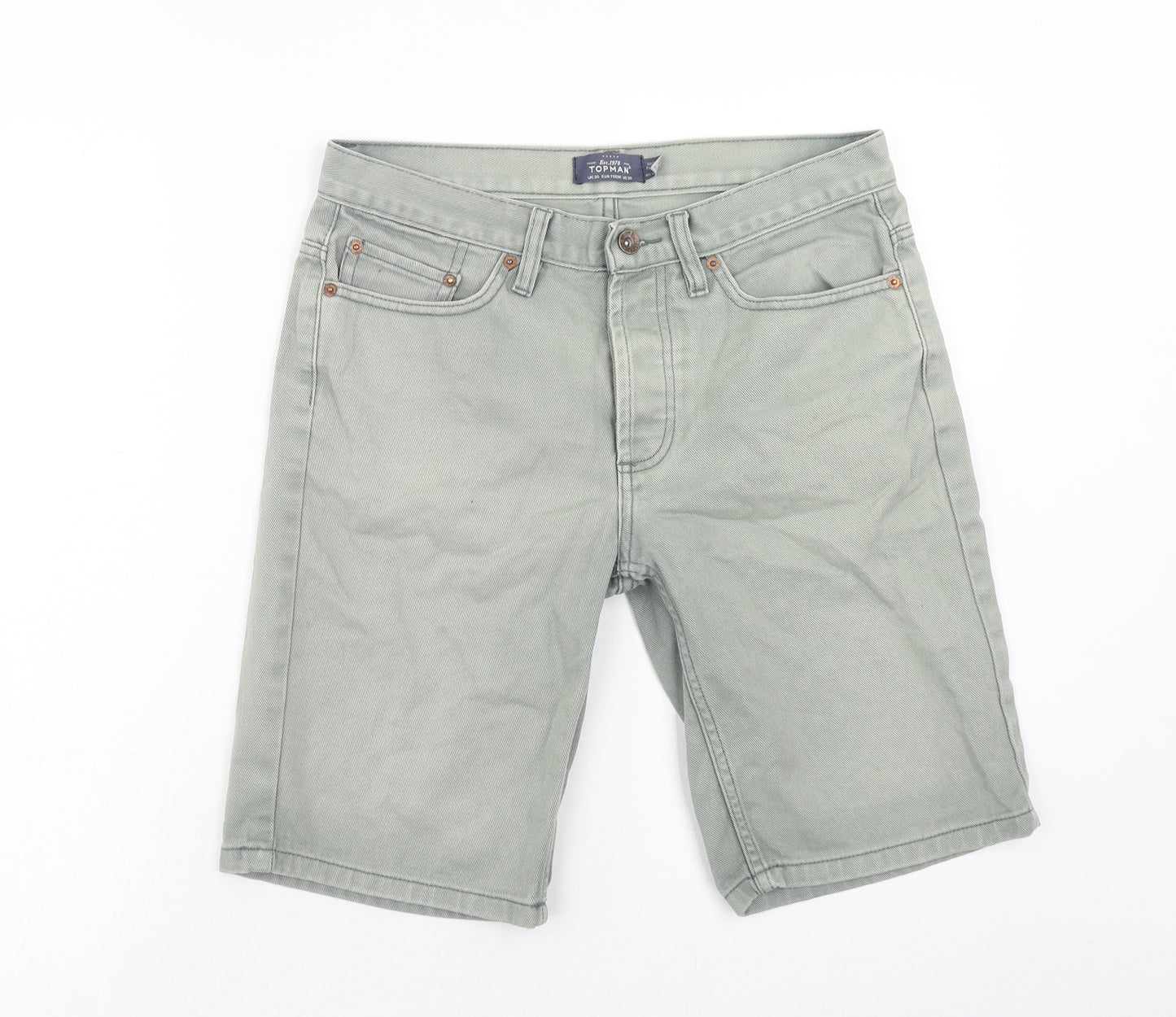 Topman Mens Green Cotton Biker Shorts Size 30 in Regular Zip