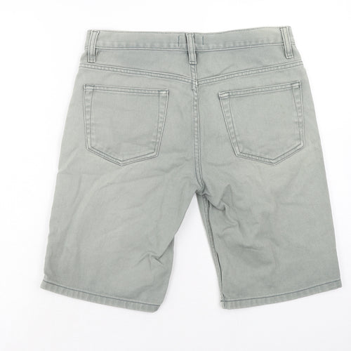 Topman Mens Green Cotton Biker Shorts Size 30 in Regular Zip