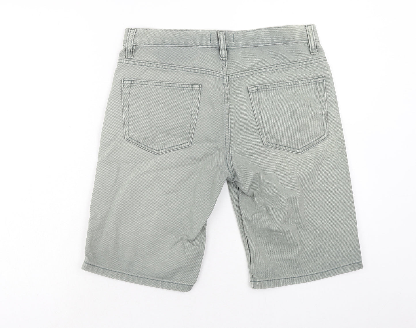 Topman Mens Green Cotton Biker Shorts Size 30 in Regular Zip
