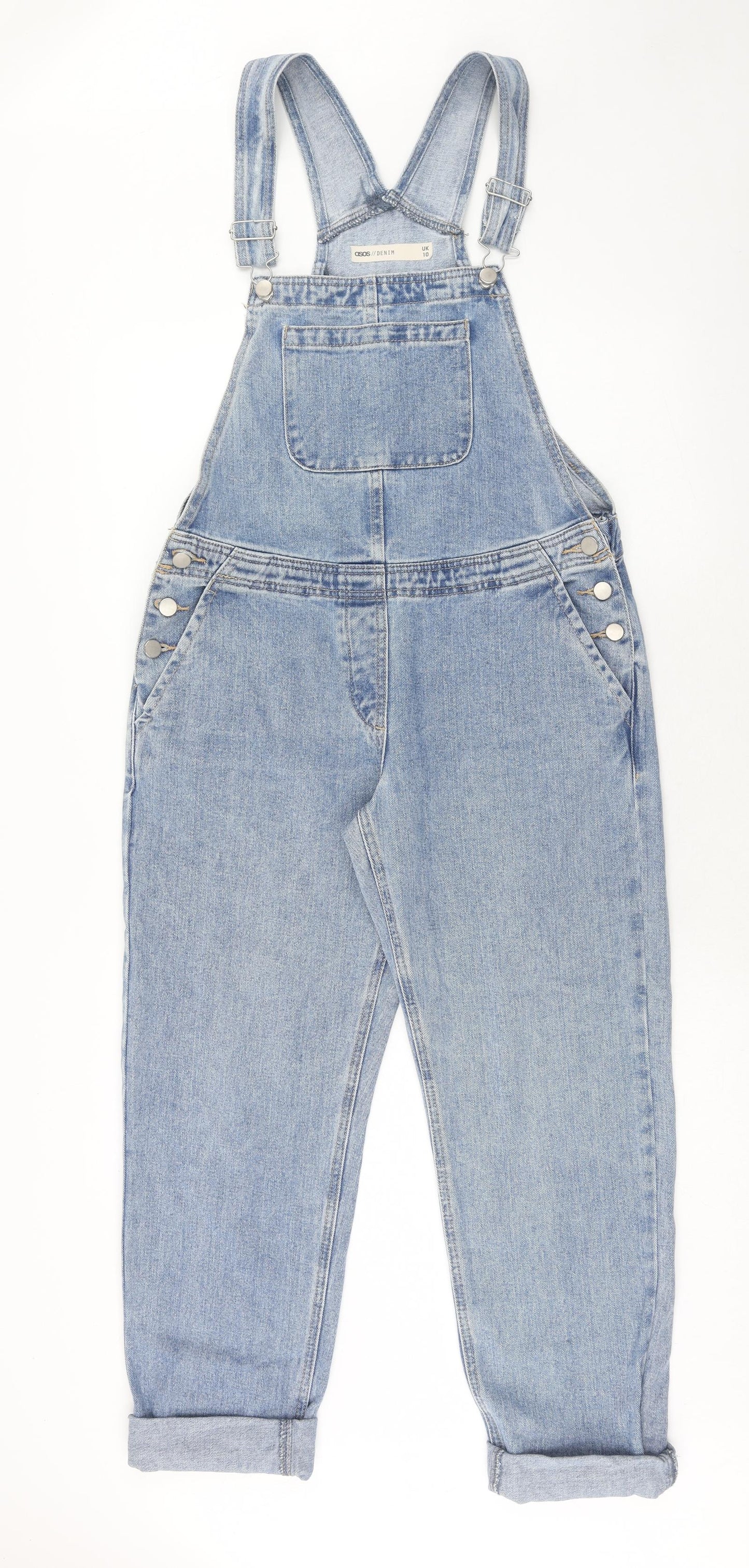 ASOS Womens Blue Cotton Dungaree One-Piece Size 10 Button