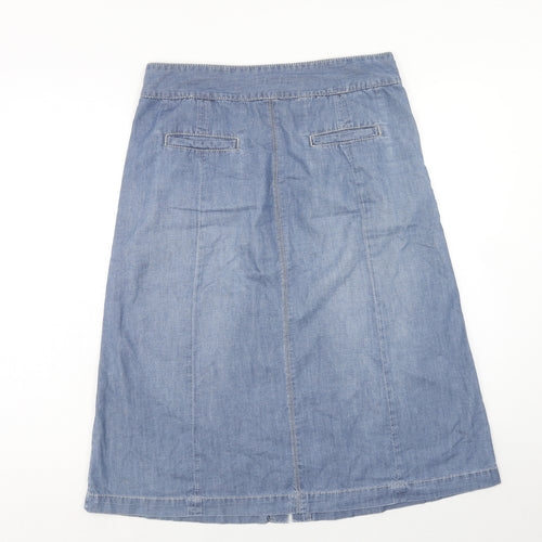 Monsoon Womens Blue Cotton A-Line Skirt Size 12 Button