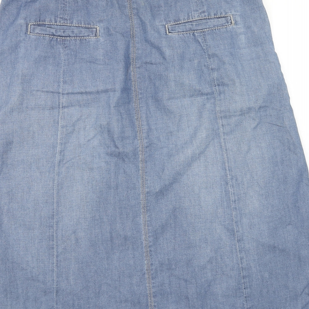 Monsoon Womens Blue Cotton A-Line Skirt Size 12 Button