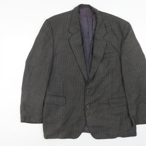Preworn Mens Grey Striped Polyester Jacket Suit Jacket Size 42 Regular