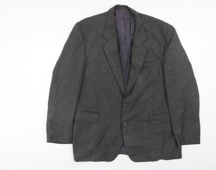 Preworn Mens Grey Striped Polyester Jacket Suit Jacket Size 42 Regular