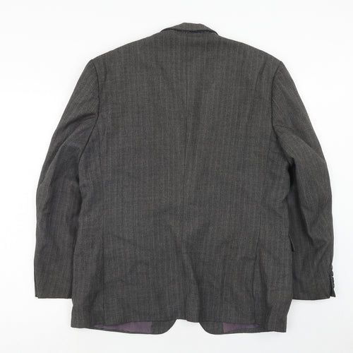 Preworn Mens Grey Striped Polyester Jacket Suit Jacket Size 42 Regular