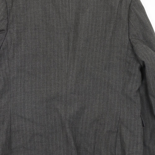 Preworn Mens Grey Striped Polyester Jacket Suit Jacket Size 42 Regular