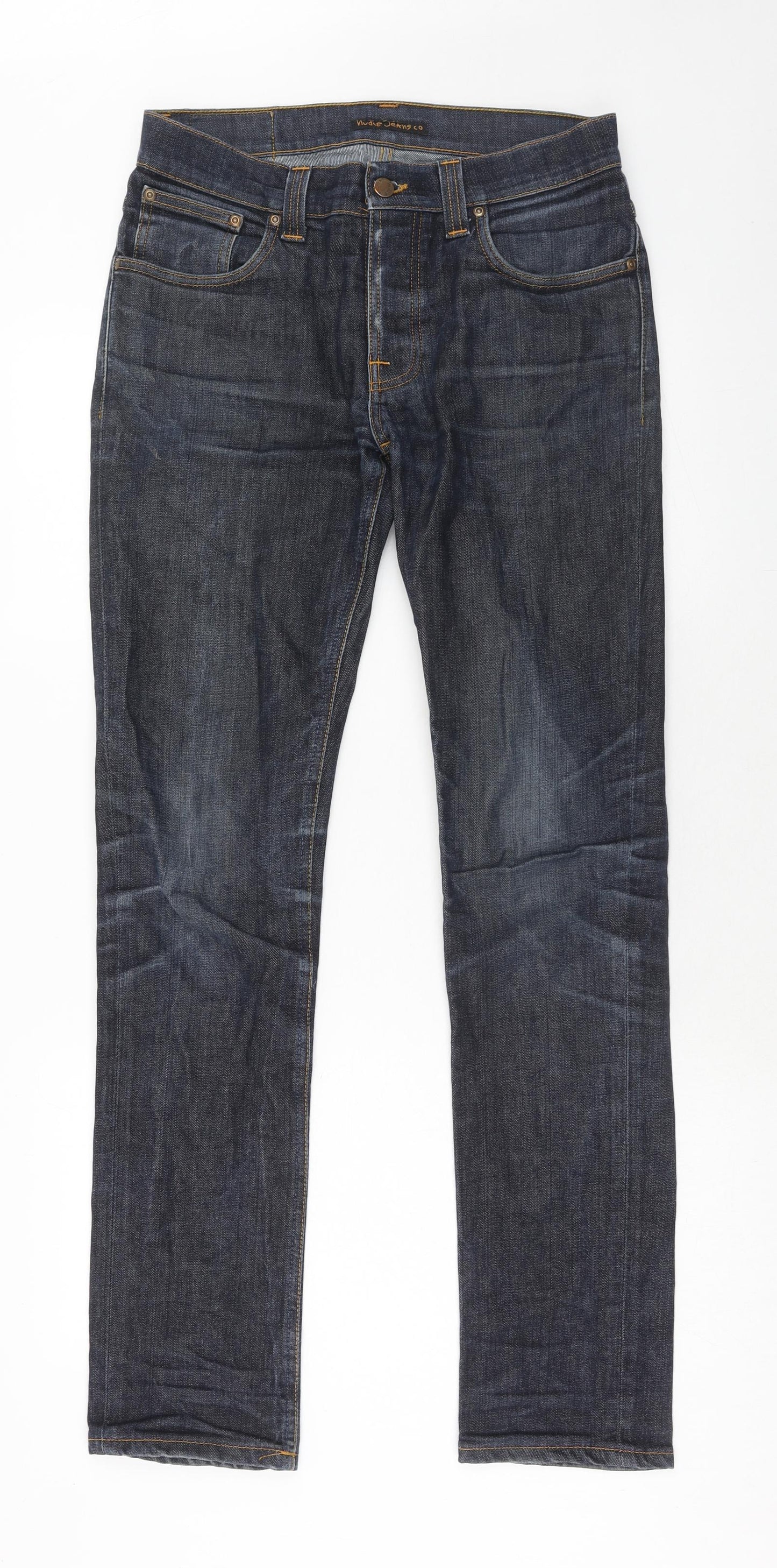 Nudie Jeans Mens Blue Cotton Straight Jeans Size 33 in L34 in Regular Button
