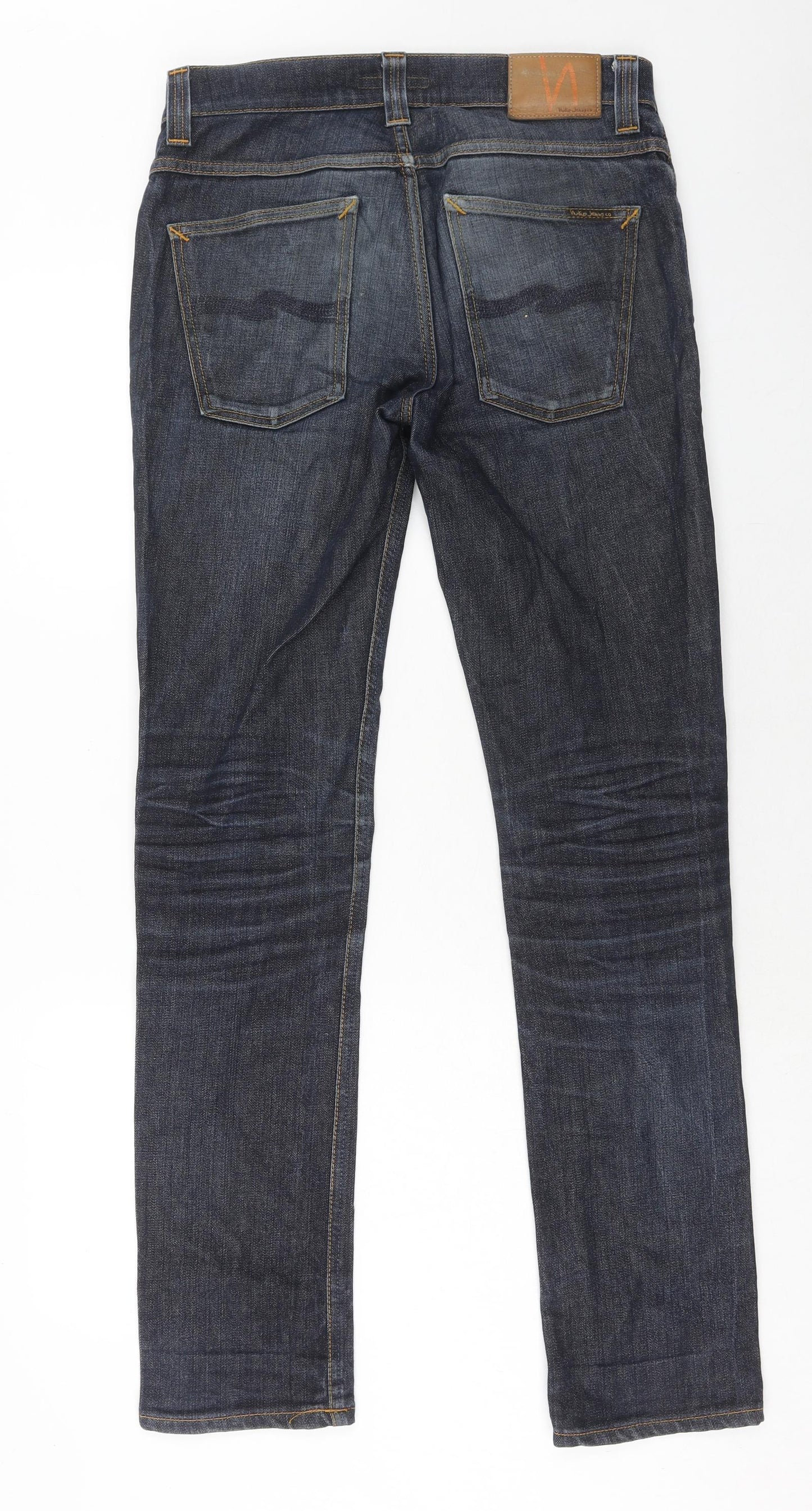 Nudie Jeans Mens Blue Cotton Straight Jeans Size 33 in L34 in Regular Button