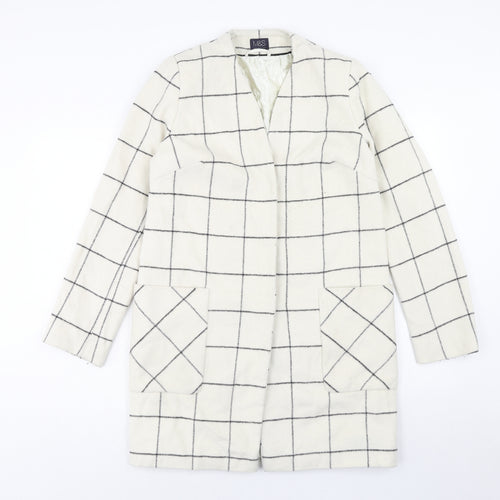 Marks and Spencer Womens Ivory Check Overcoat Coat Size 8 Button