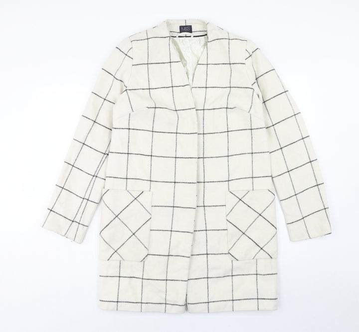Marks and Spencer Womens Ivory Check Overcoat Coat Size 8 Button