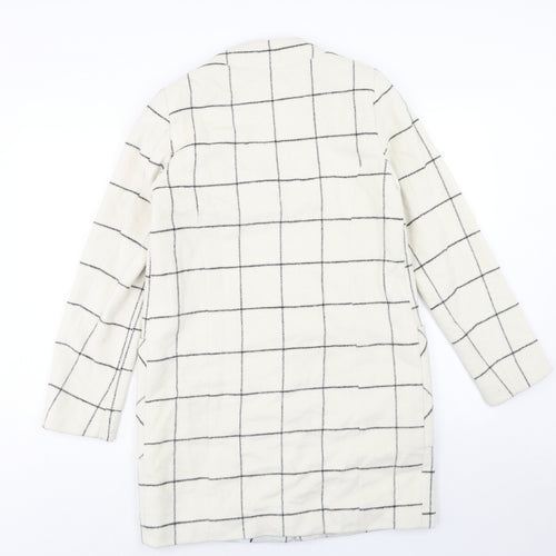 Marks and Spencer Womens Ivory Check Overcoat Coat Size 8 Button