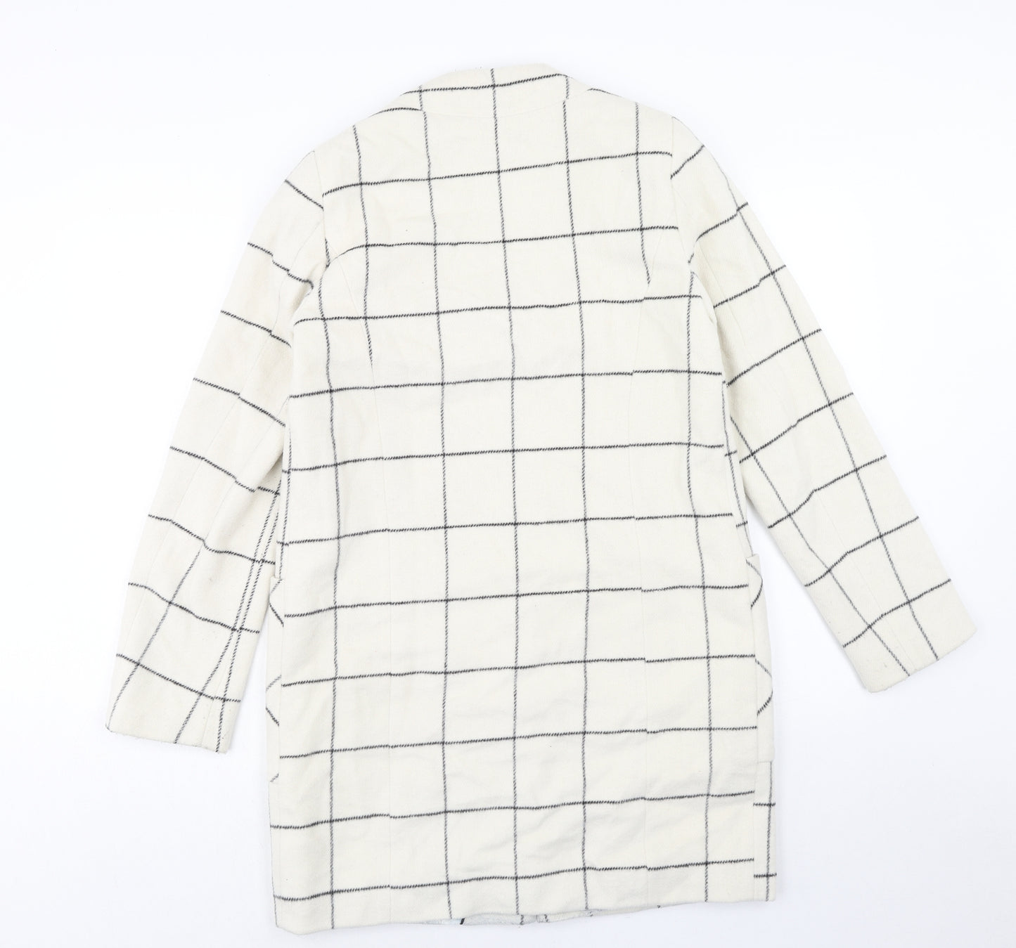 Marks and Spencer Womens Ivory Check Overcoat Coat Size 8 Button