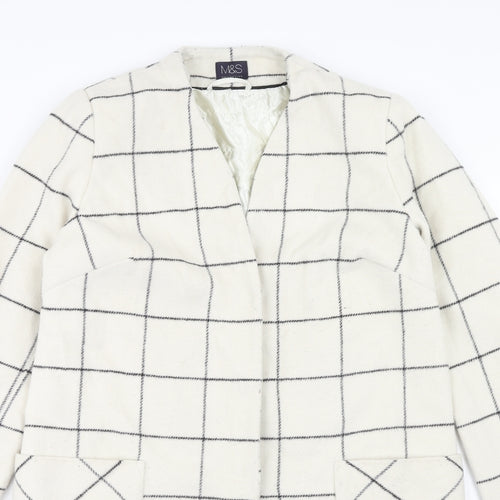 Marks and Spencer Womens Ivory Check Overcoat Coat Size 8 Button