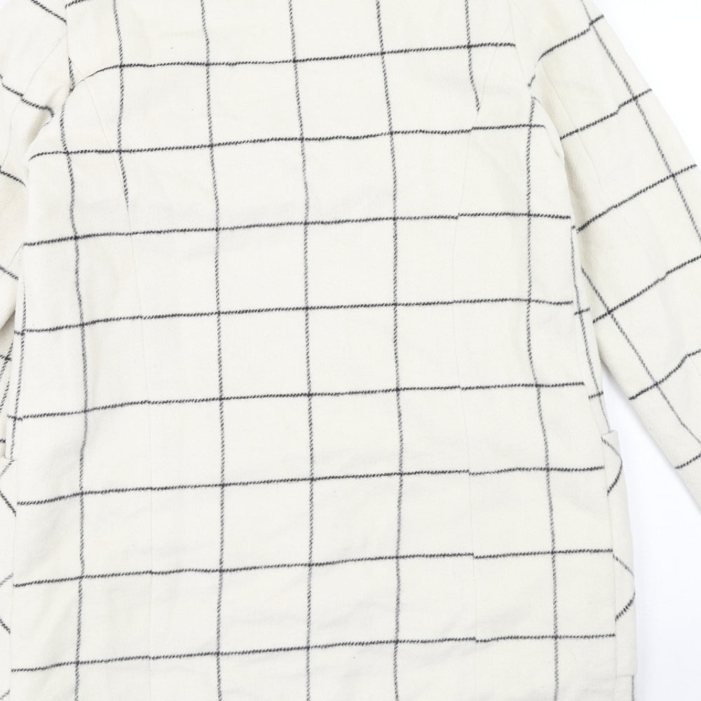 Marks and Spencer Womens Ivory Check Overcoat Coat Size 8 Button