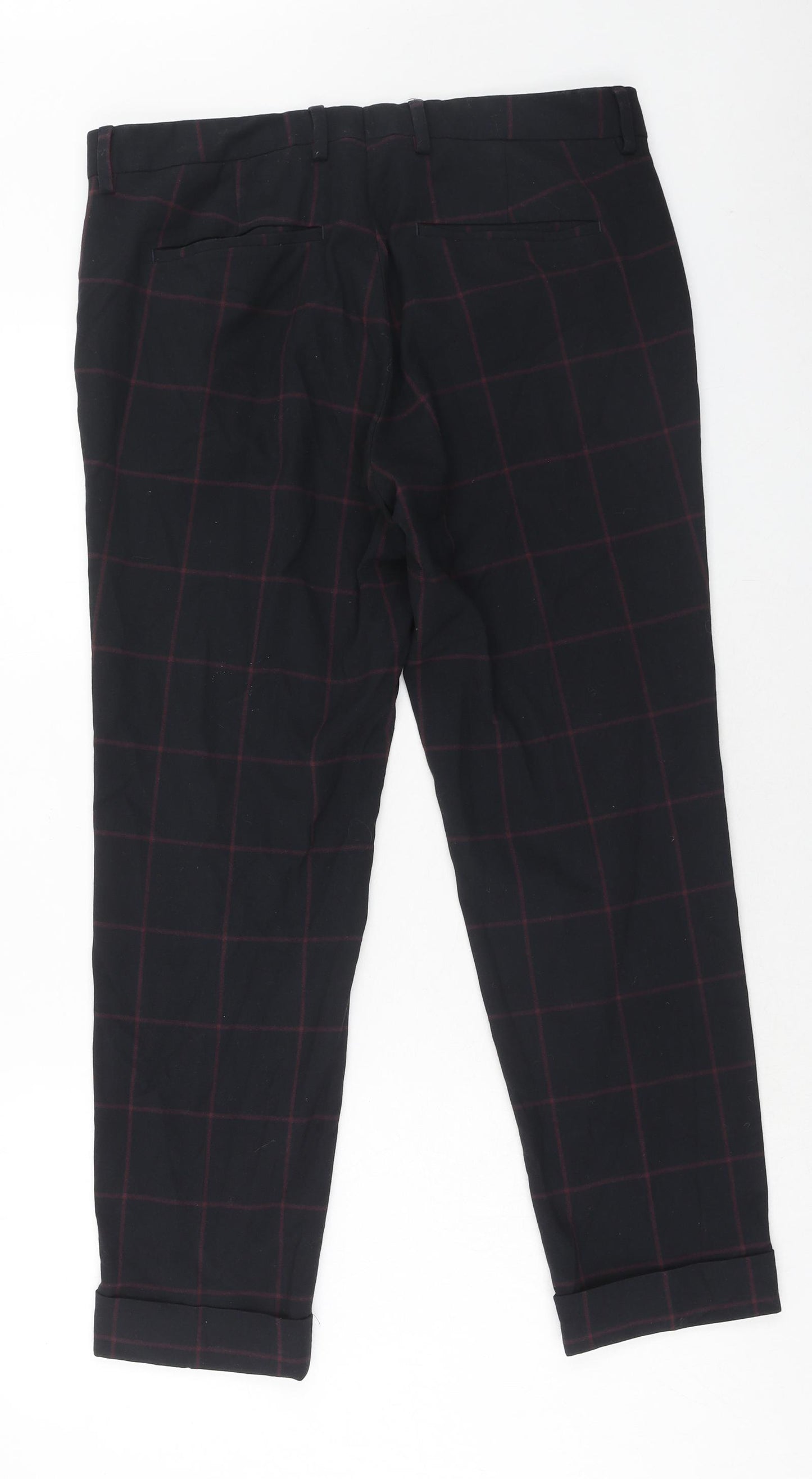 ASOS Mens Blue Check Polyacrylate Fibre Trousers Size 32 in L32 in Regular Hook & Eye