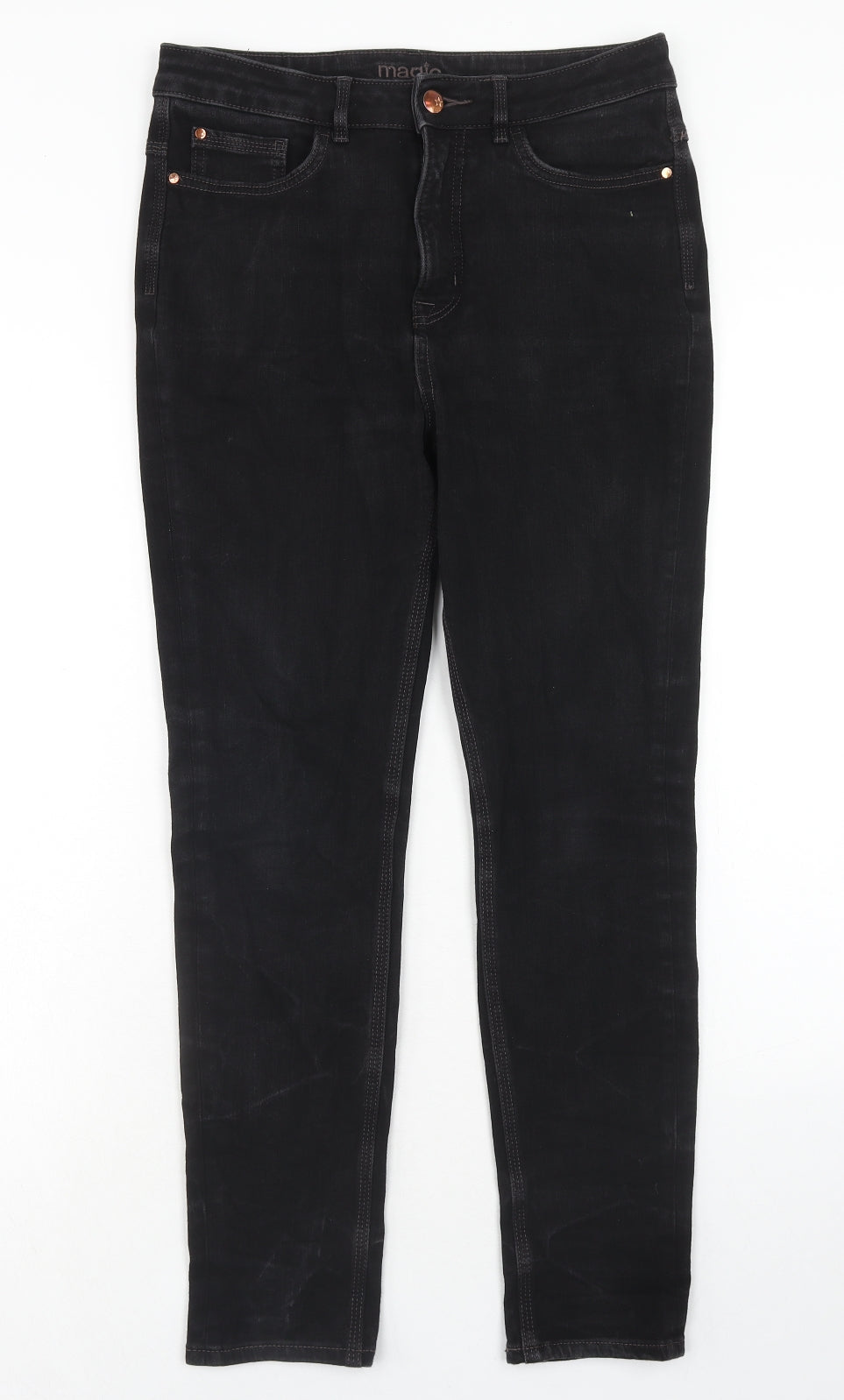 Marks and Spencer Womens Black Cotton Skinny Jeans Size 12 Regular Zip