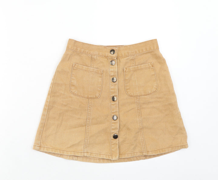 Cooperative Womens Beige Cotton Mini Skirt Size XS Button