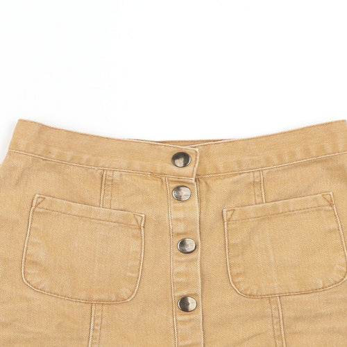 Cooperative Womens Beige Cotton Mini Skirt Size XS Button