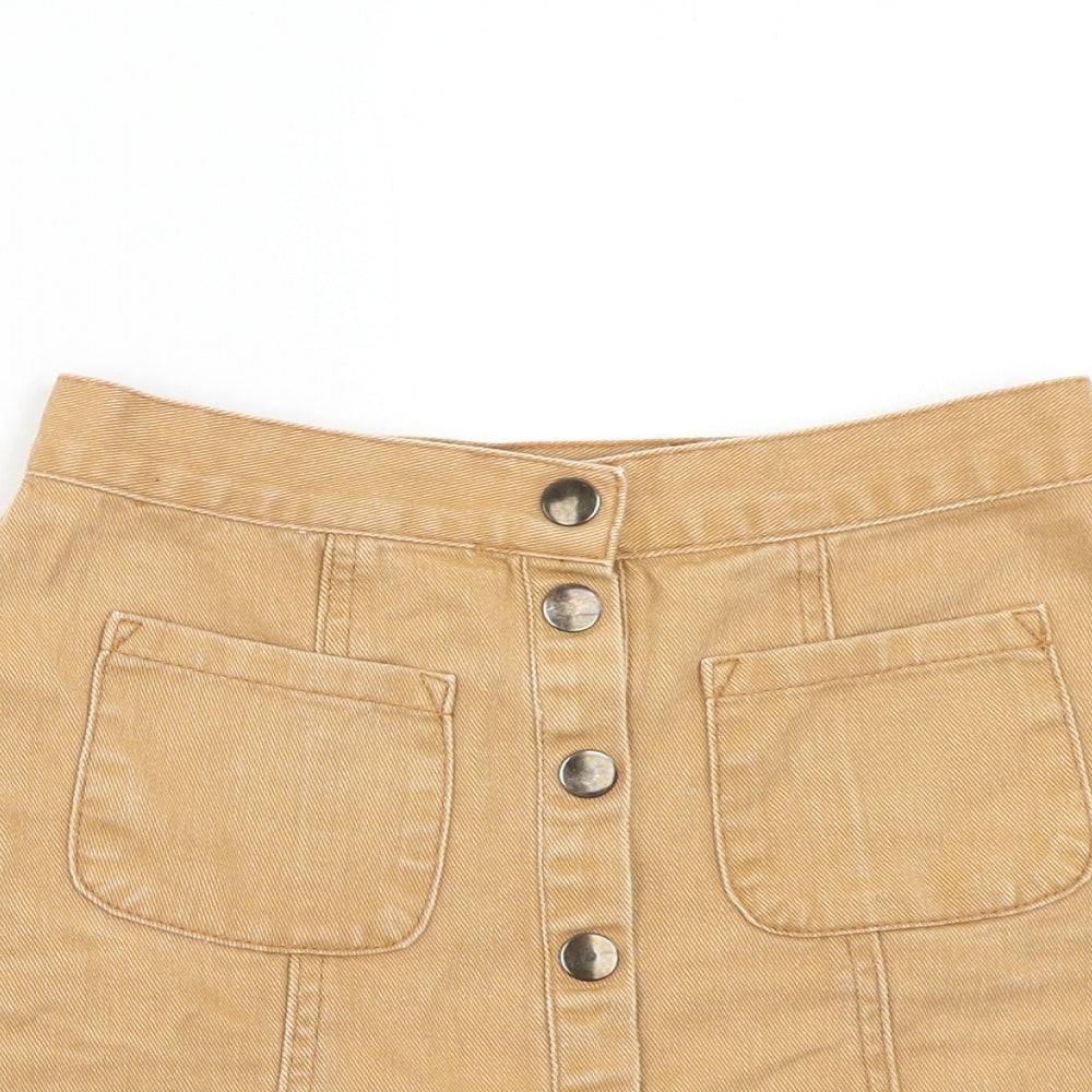 Cooperative Womens Beige Cotton Mini Skirt Size XS Button